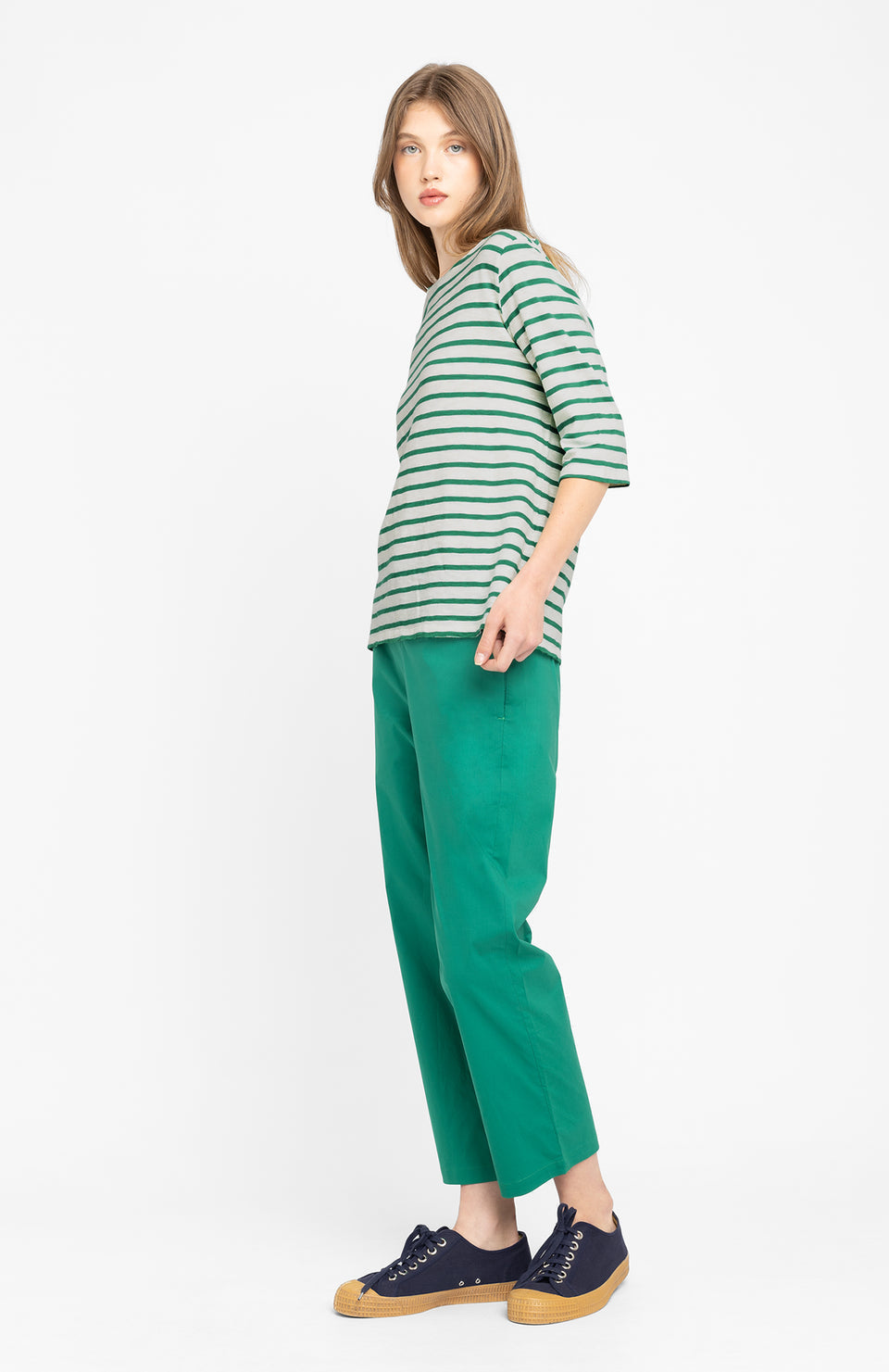 T-shirt en coton bio | rayé "bogak w ss - off white/green"