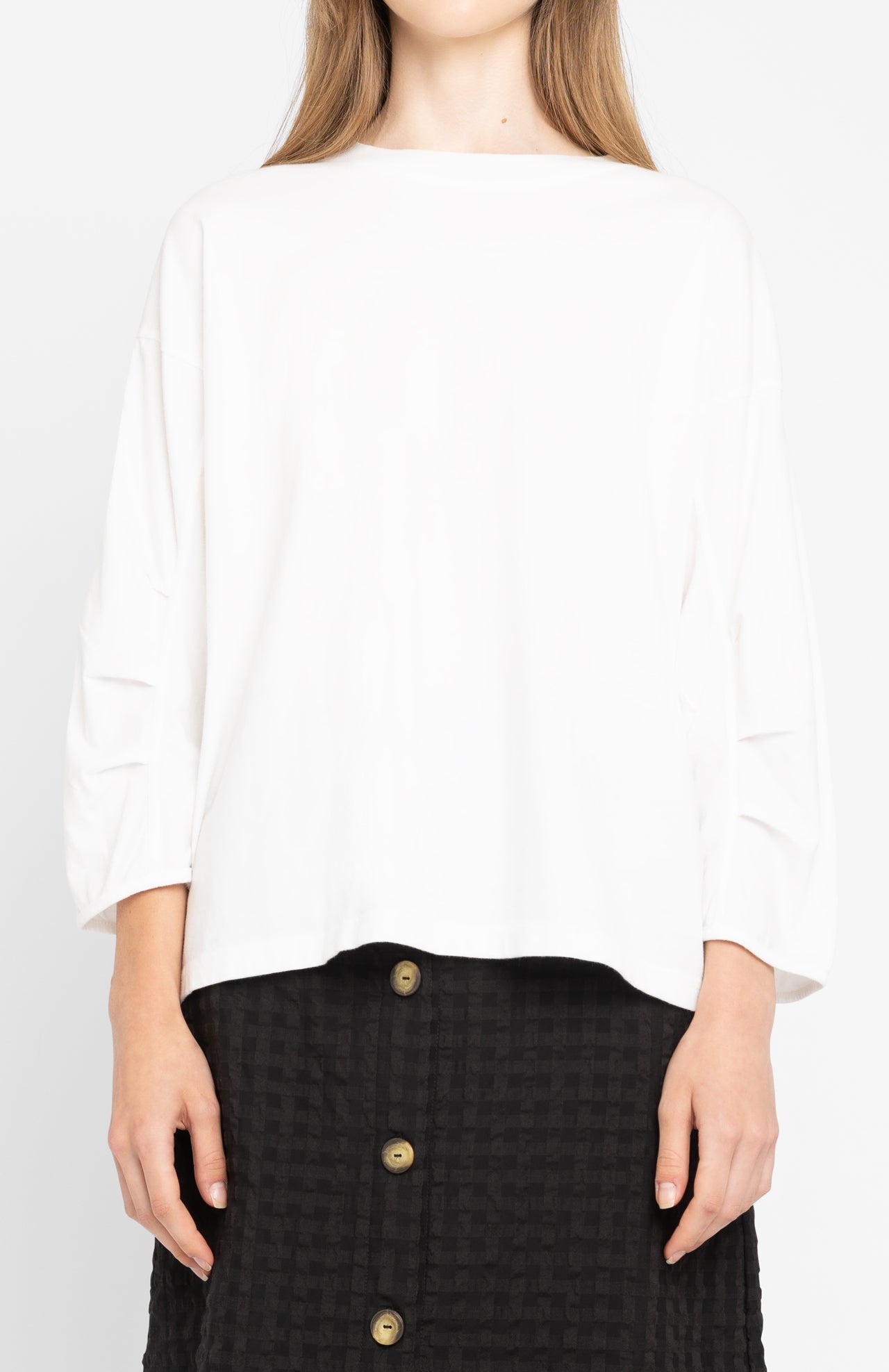 T-shirt manches longues froncées en coton bio | blanc "jane - off white"