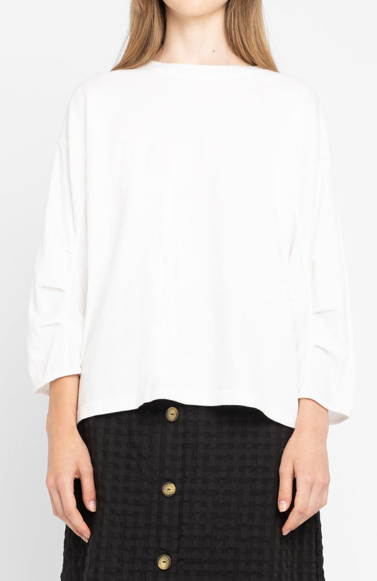 T-shirt manches longues froncées en coton bio | blanc "jane - off white"