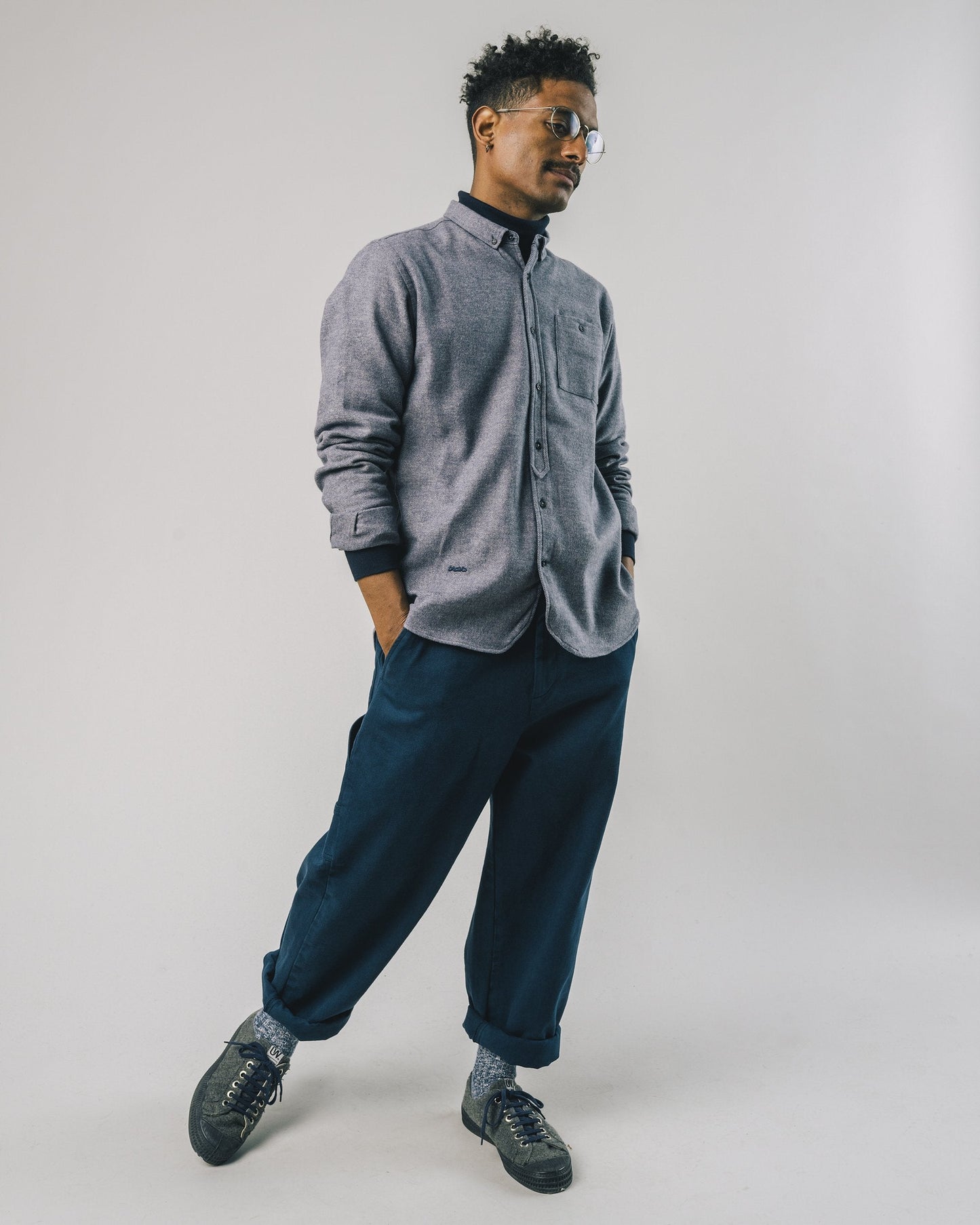 Chemise bleu grisé en flanelle de coton bio
