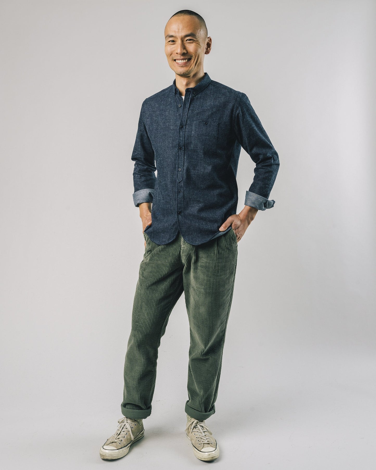 Chemise bleu chiné flanelle en coton bio