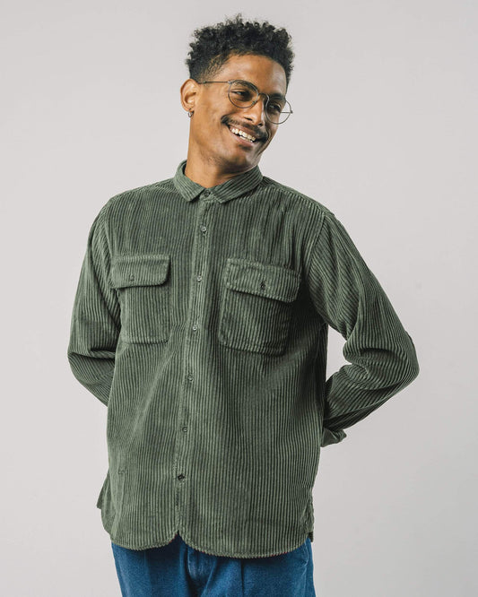 Surchemise verte velours côtelé en coton bio - Corduroy stone green
