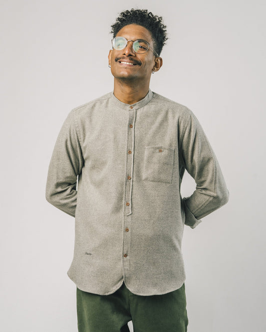 Chemise col mao beige en flanelle - Sand