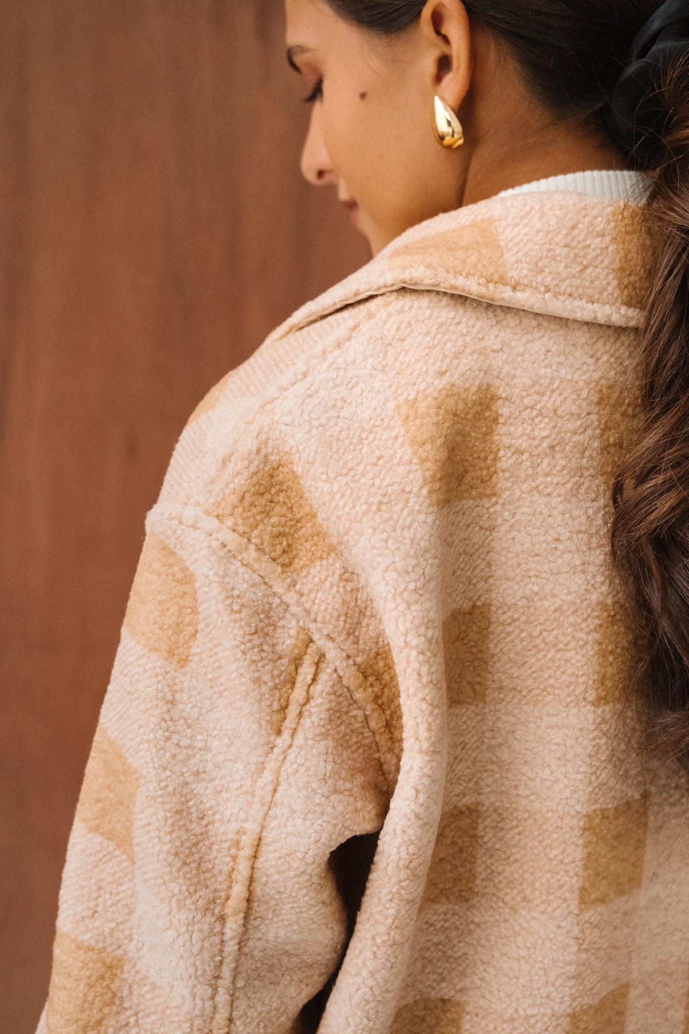 Veste polaire en matière recyclée | carreaux beige "hoben - mustard check"