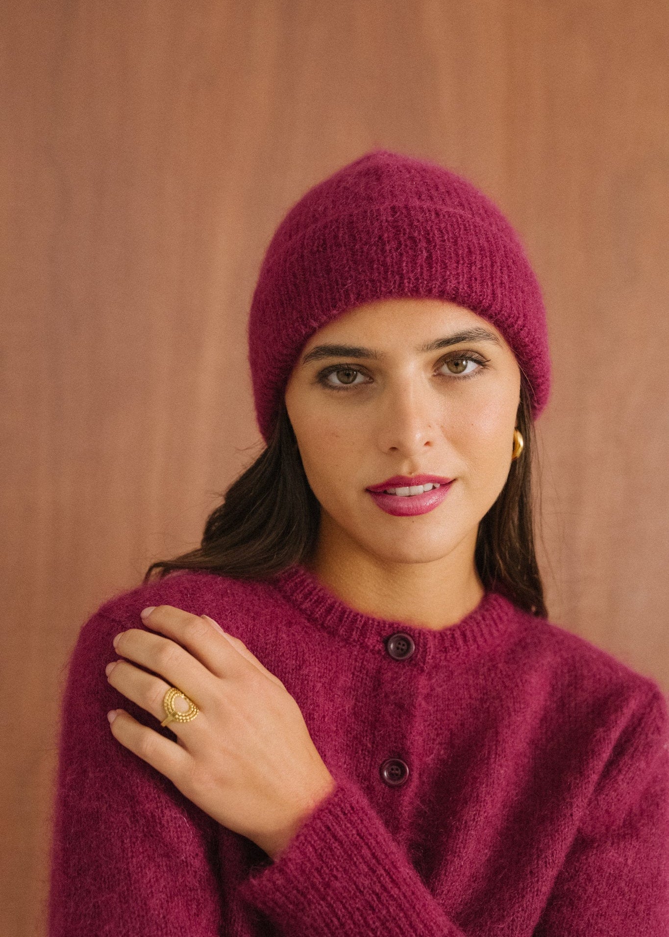 Bonnet en mohair certifié | framboise "Nina"