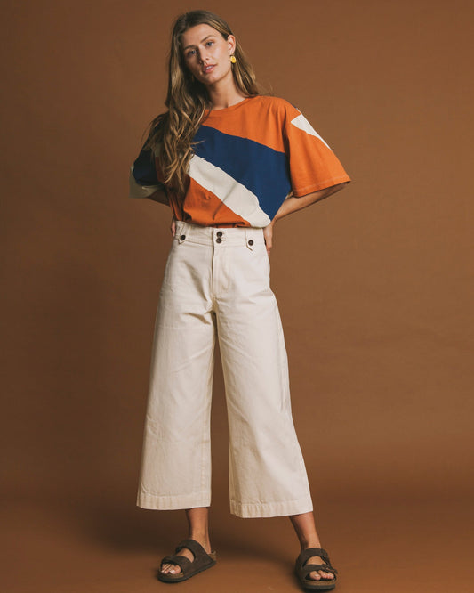 Pantalon pattes d'éléphant crème en coton bio - Sand