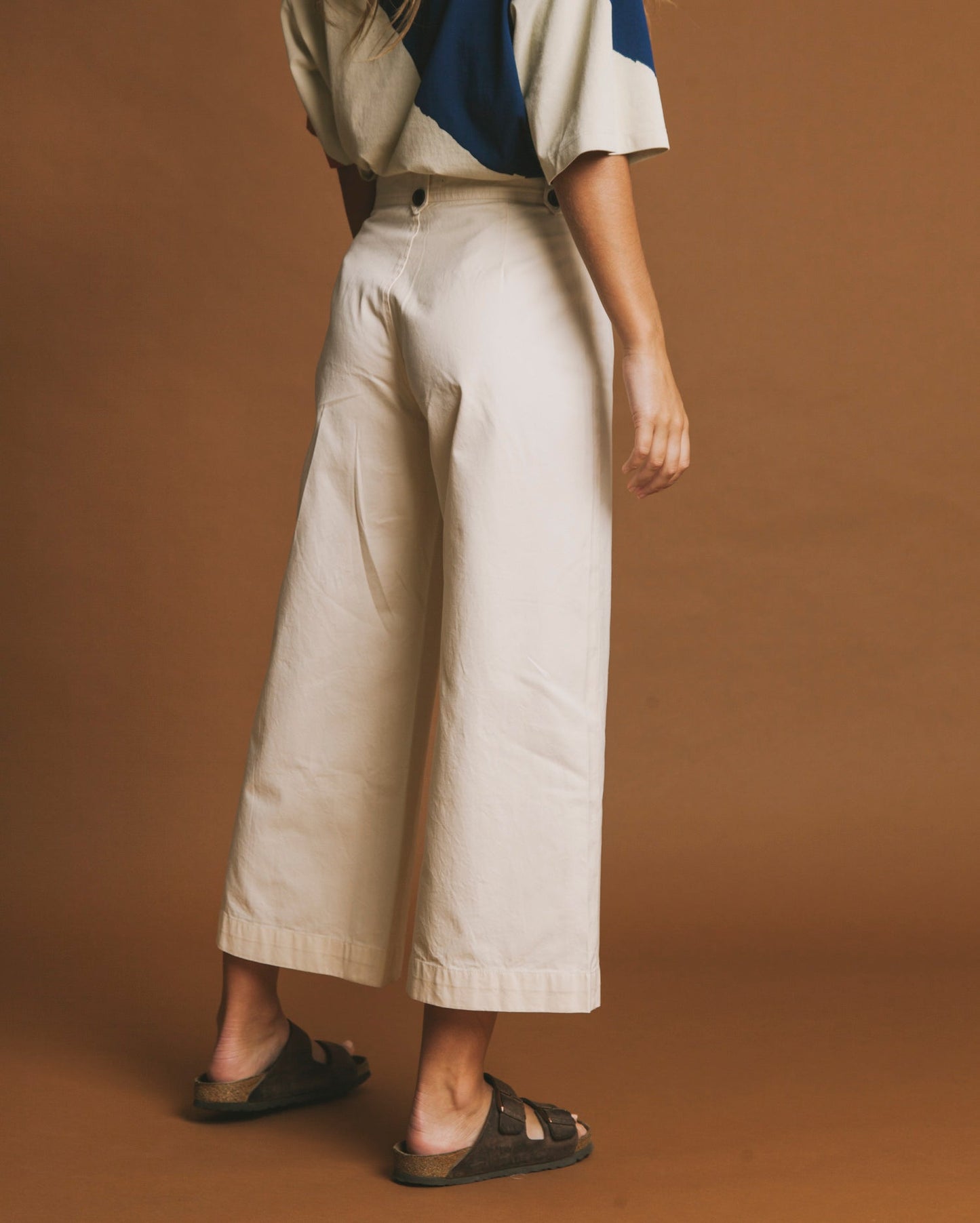 Pantalon pattes d'éléphant crème en coton bio - Sand