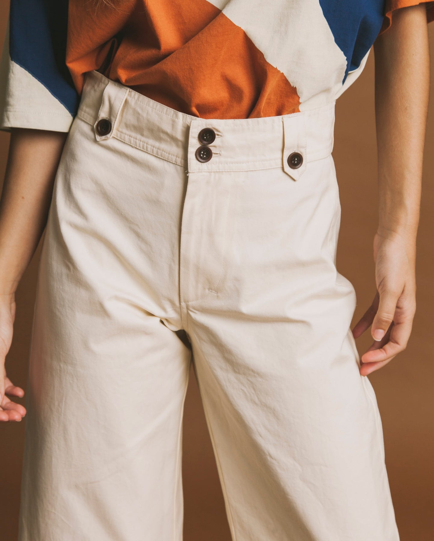 Pantalon pattes d'éléphant crème en coton bio - Sand