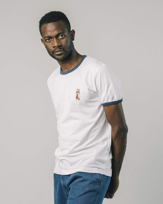 T-shirt blanc à motif sur la poitrine en coton bio - Twins