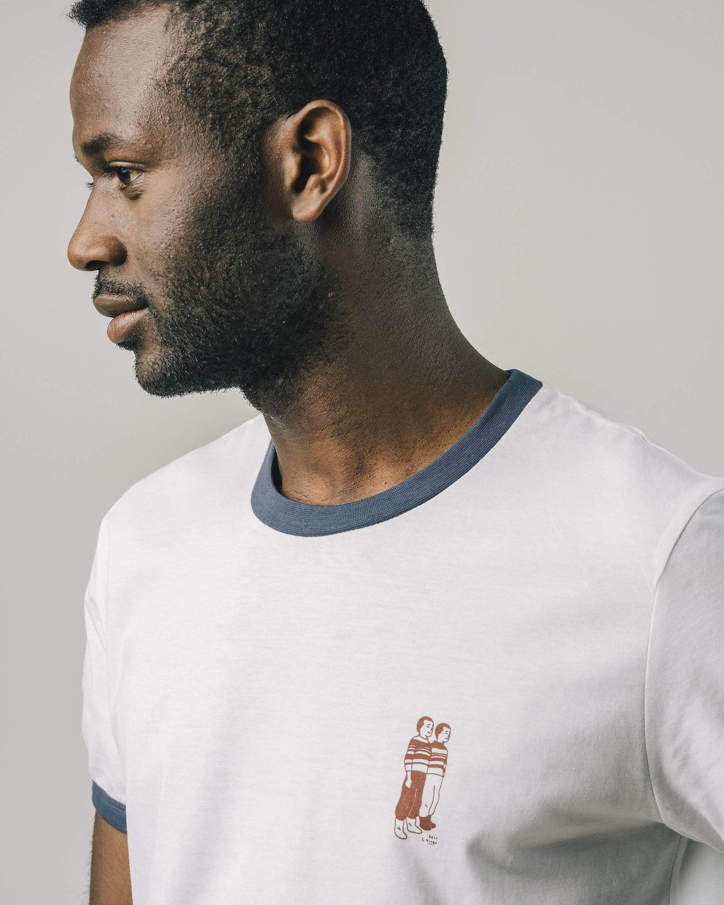 T-shirt blanc à motif sur la poitrine en coton bio - Twins