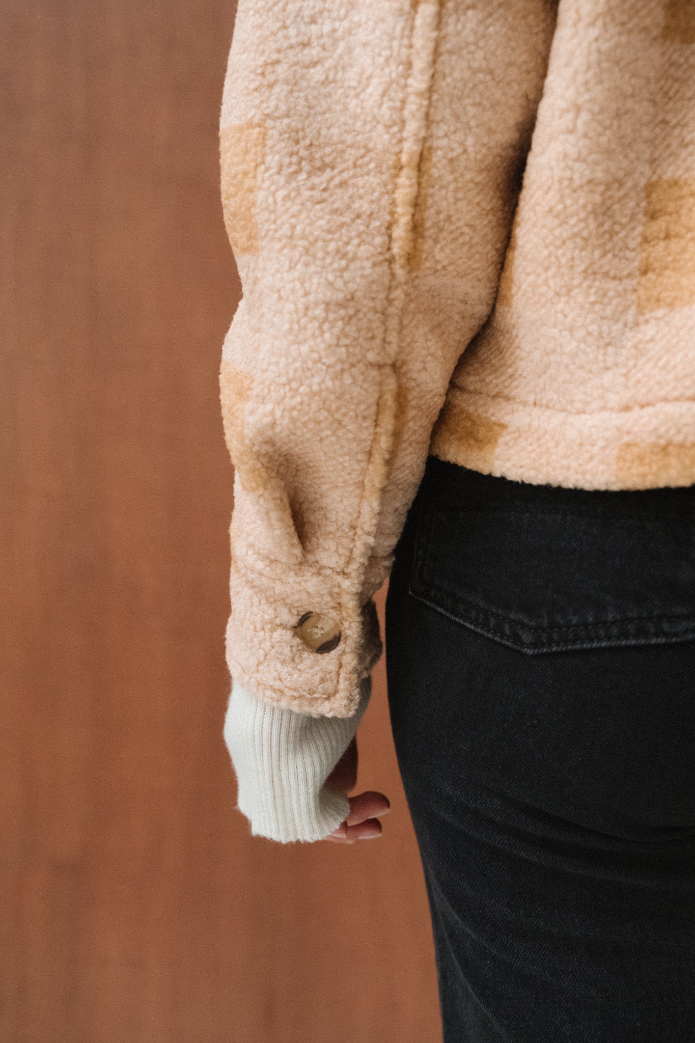 Veste polaire en matière recyclée | carreaux beige "hoben - mustard check"