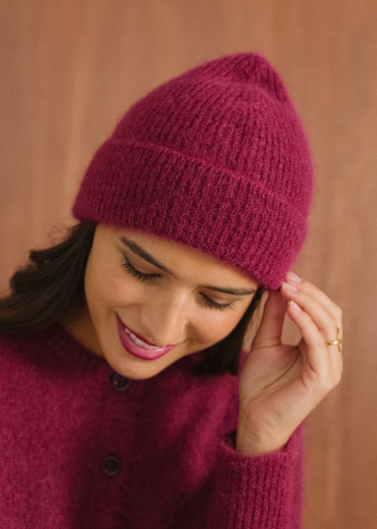Bonnet en mohair certifié | framboise "Nina"