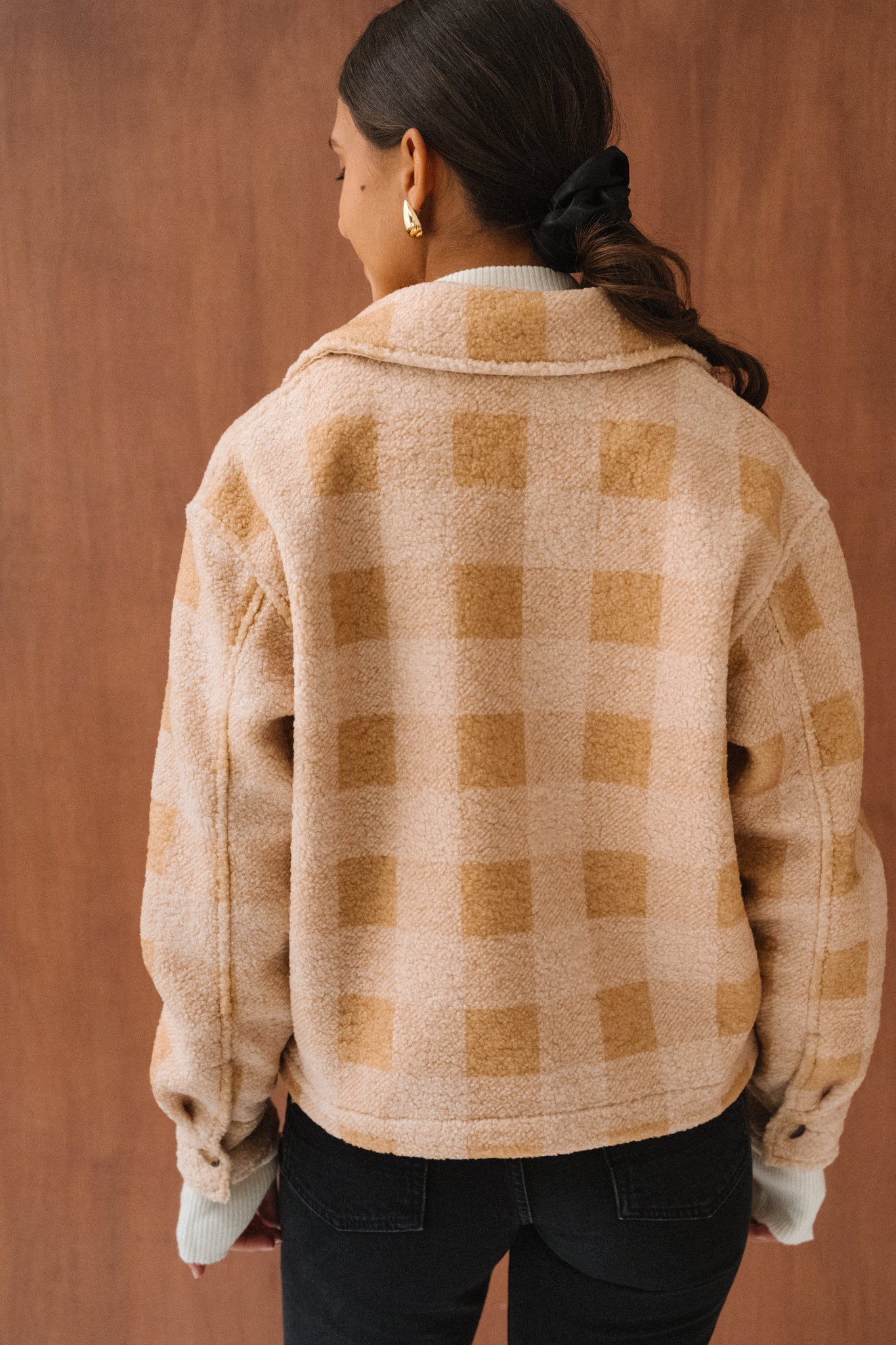 Veste polaire en matière recyclée | carreaux beige "hoben - mustard check"