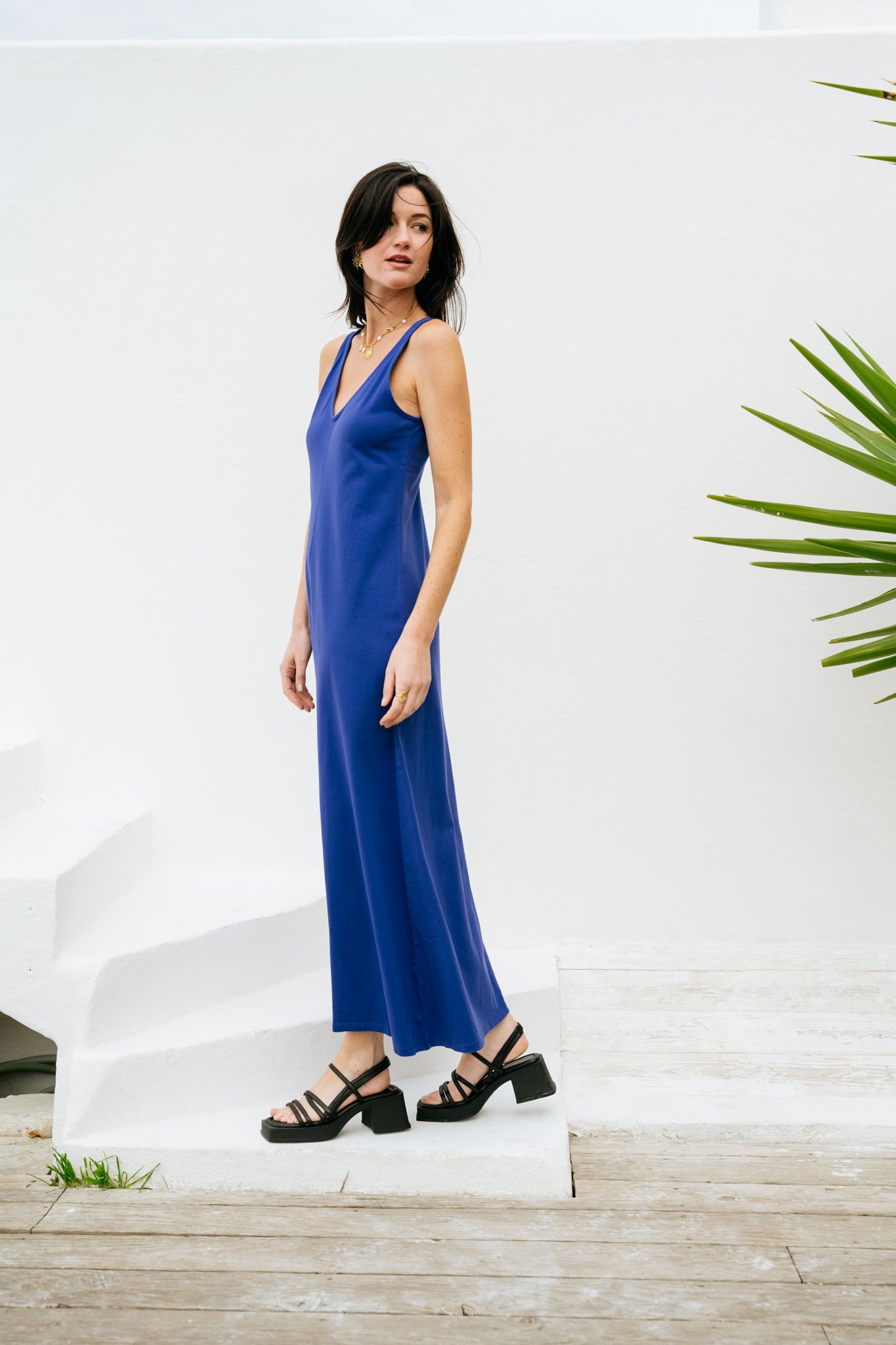 Robe longue en coton bio | bleu "Indigo sade dress - blue"