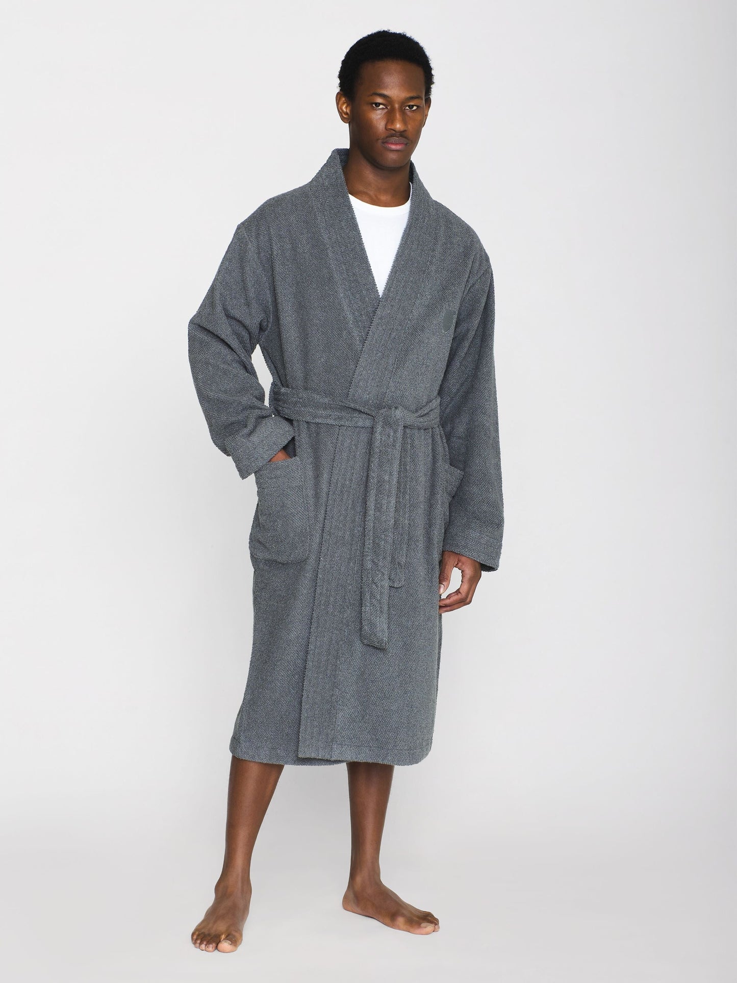 Peignoir en coton bio | gris "bathrobe dark grey melange"