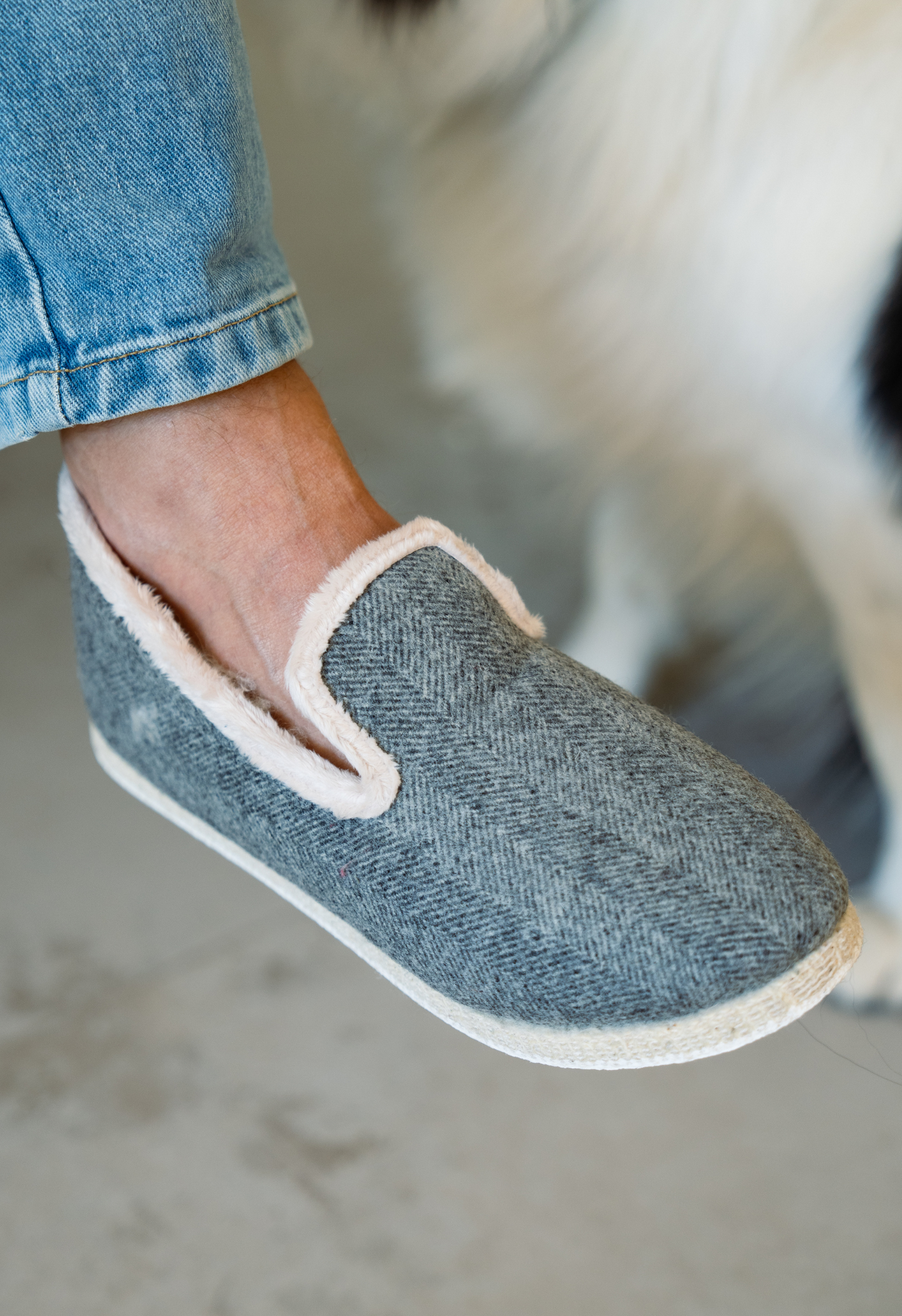 Chaussons en laine francaise | gris "francine chevrons"