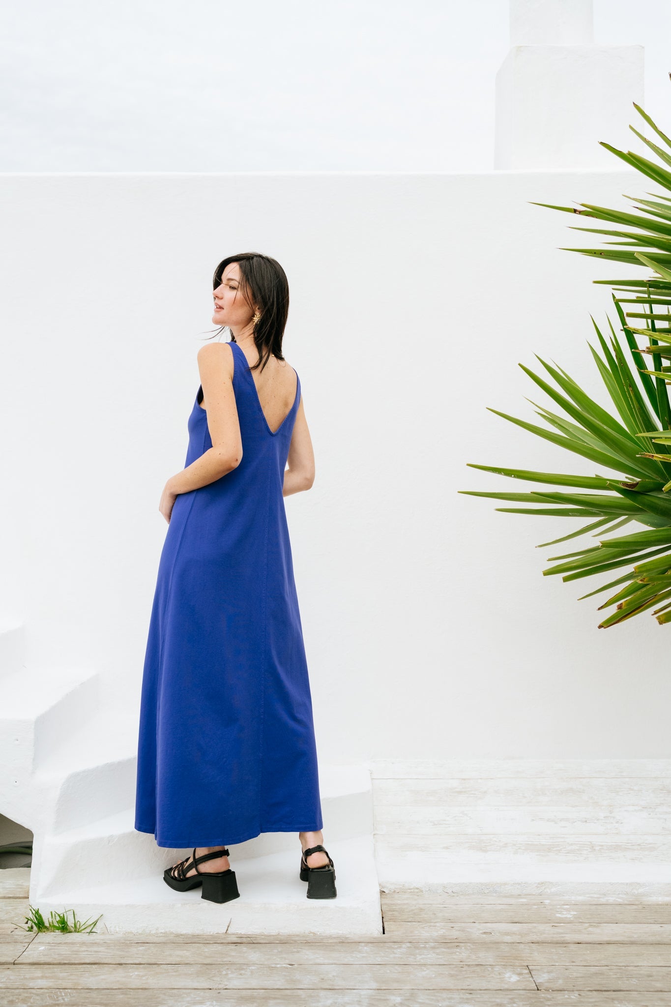 Robe longue en coton bio | bleu "Indigo sade dress - blue"