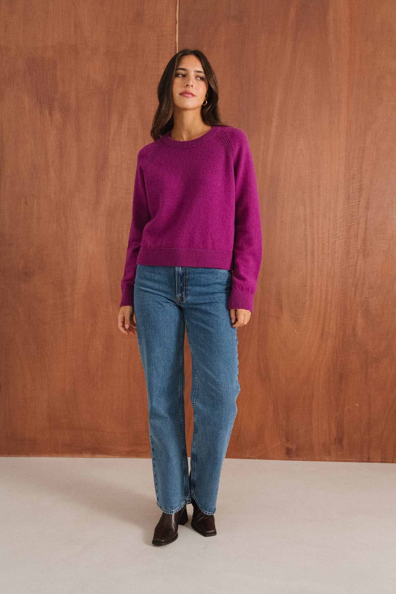 Pull boxy en laine mérinos recyclée | rose magenta
