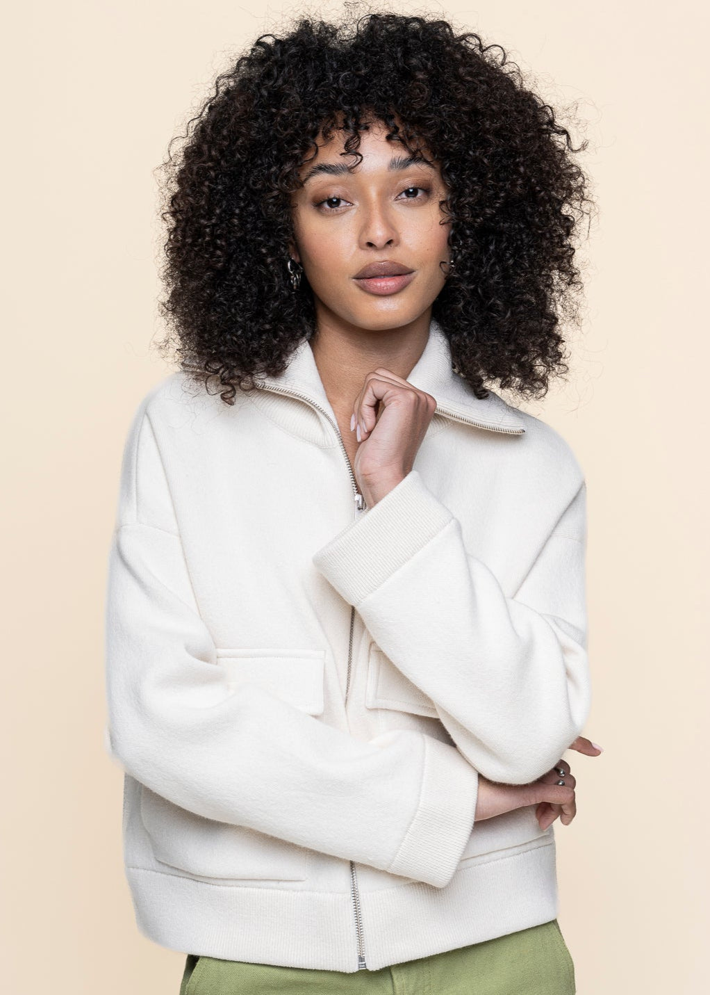 Veste en coton et laine bio | beige "joaniaas - oatmilk"