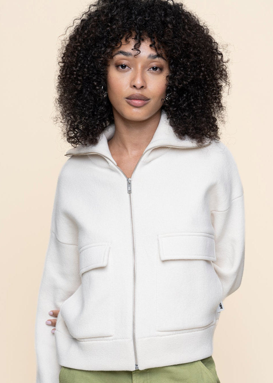 Veste en coton et laine bio | beige "joaniaas - oatmilk"
