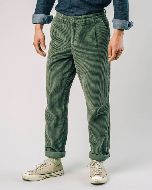 Pantalon droit velours côtelé de coton bio - corduroy stone green