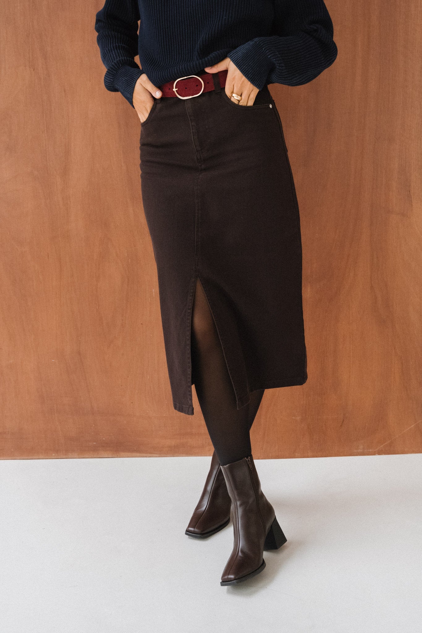 Jupe mi-longue twill en coton bio | marron "twill skirt - chocolate torte"