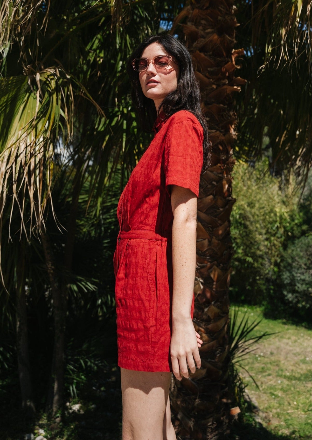 Combishort en coton bio | orange "orangered cuadrito agata jumpsuit"