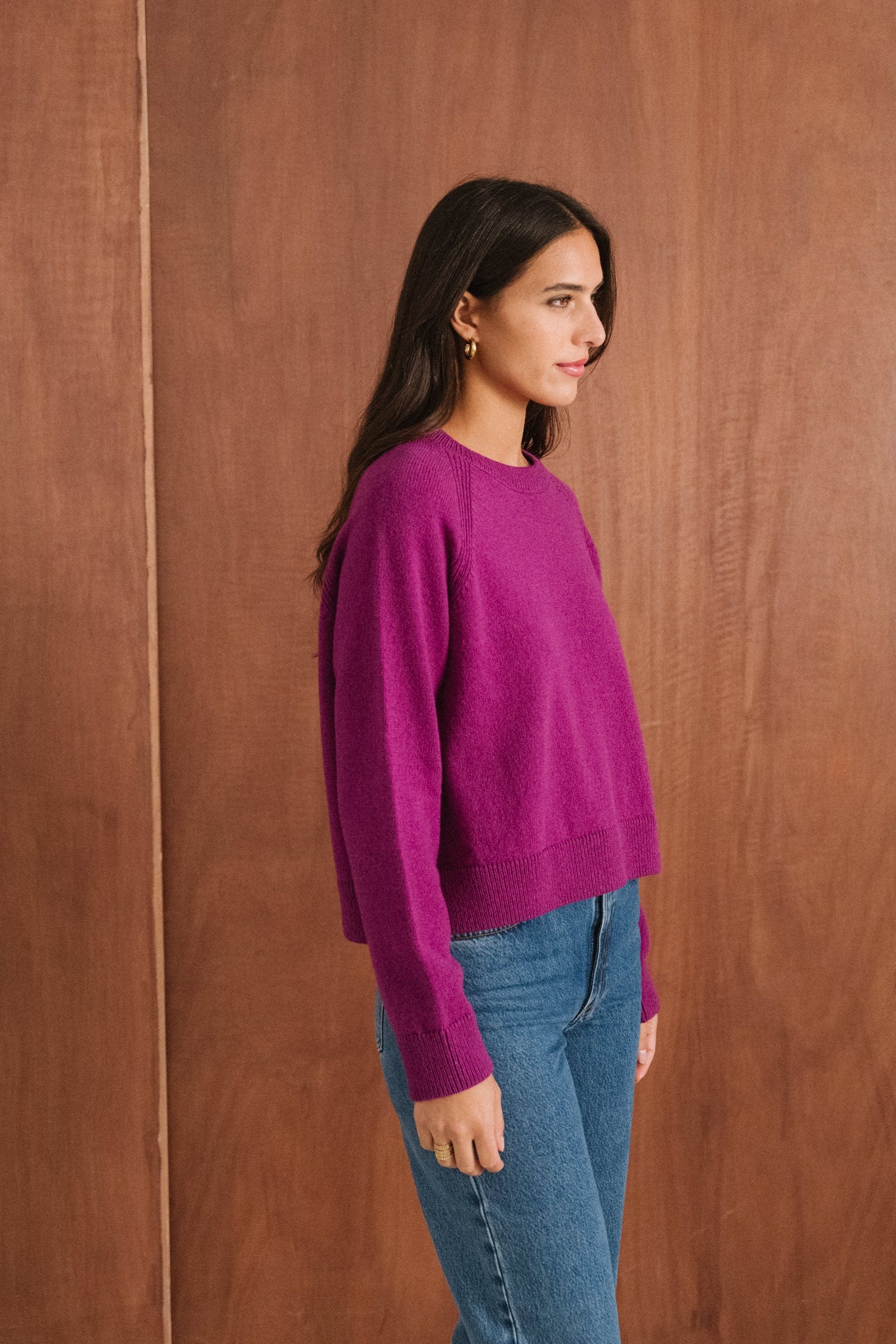 Pull boxy en laine mérinos recyclée | rose magenta