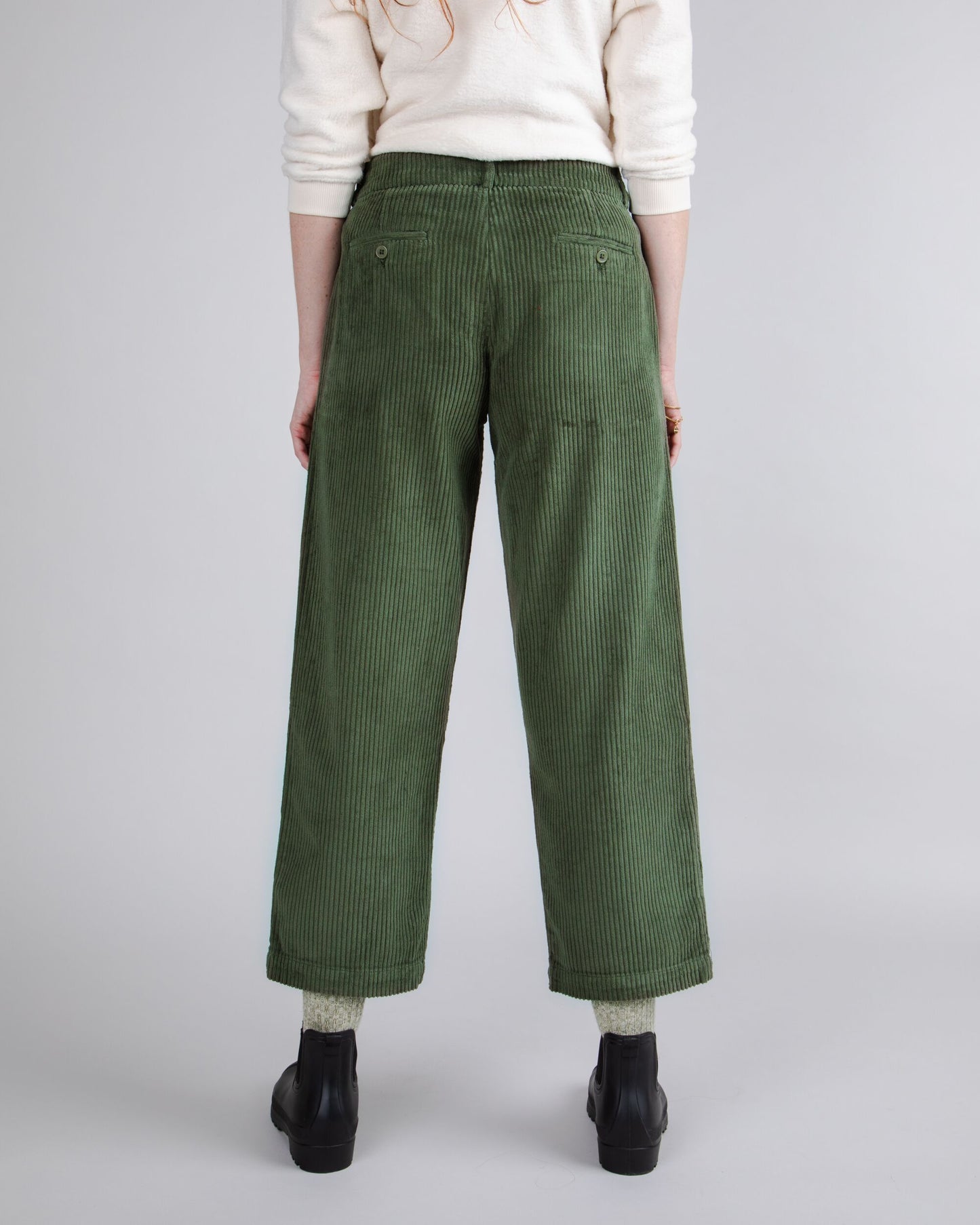 Pantalon en velours côtelé de coton bio | Vert "corduroy pleated pants stone green"