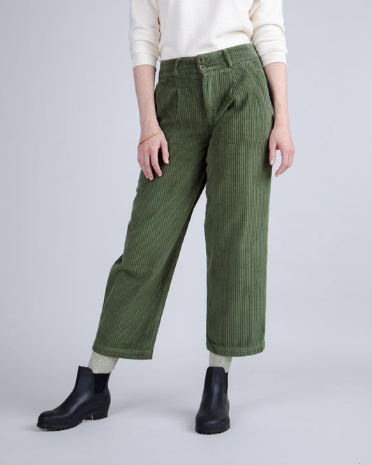 Pantalon en velours côtelé de coton bio | Vert "corduroy pleated pants stone green"