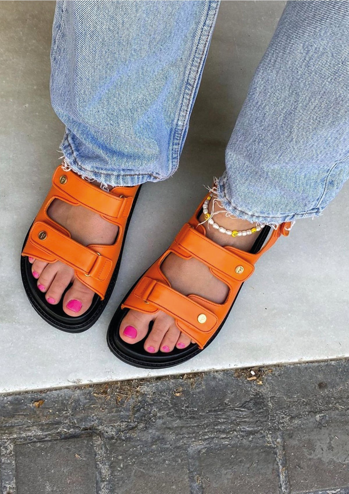 Sandales oranges en cuir vegan - je m'en fous tangerine