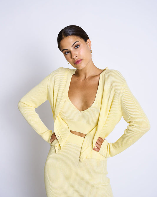 Cardigan jaune clair en Ecovero - cascais faded lemon