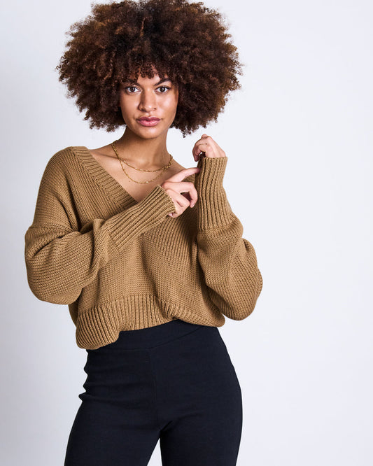 Pull oversize en coton bio | Marron "luz walnut"