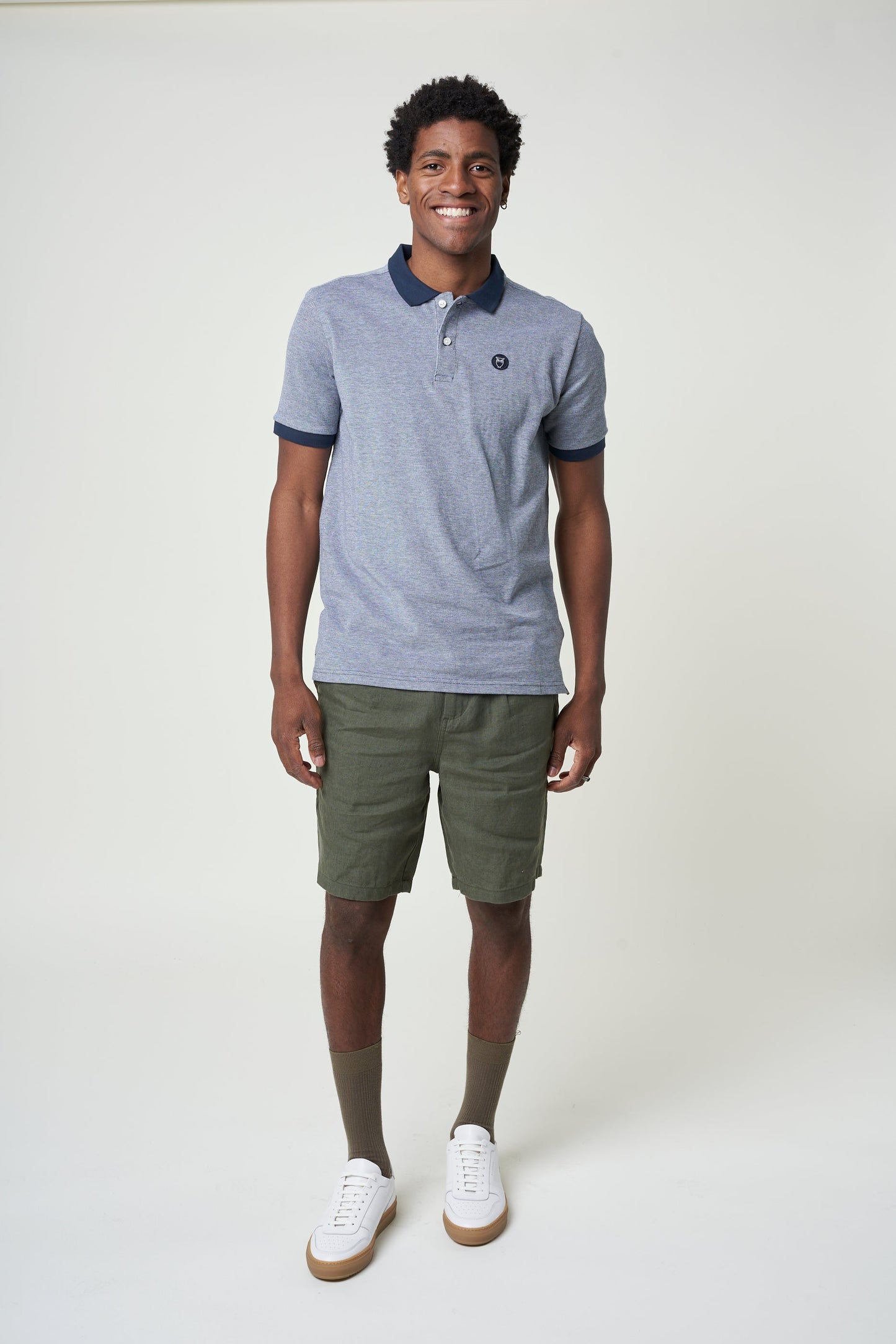 Polo marine chiné en coton bio - yarn dyed badge polo total eclipse