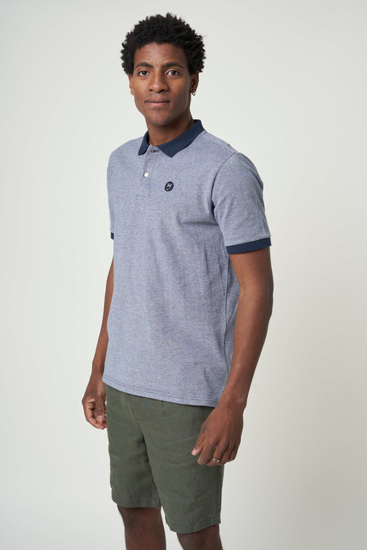 Polo marine chiné en coton bio - yarn dyed badge polo total eclipse