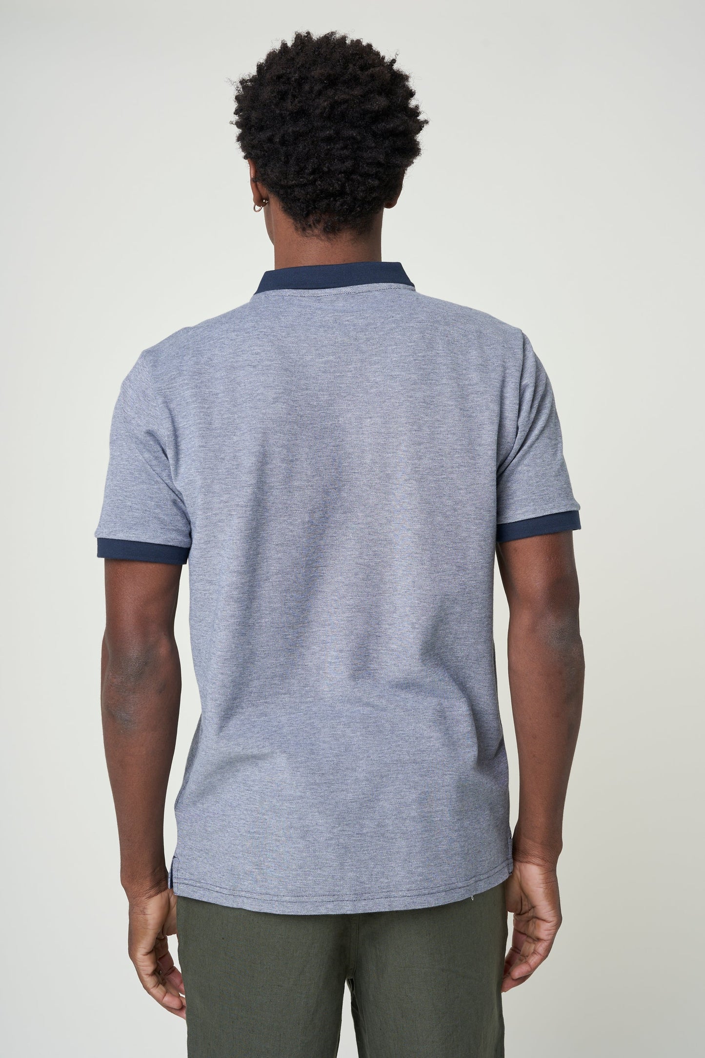 Polo marine chiné en coton bio - yarn dyed badge polo total eclipse