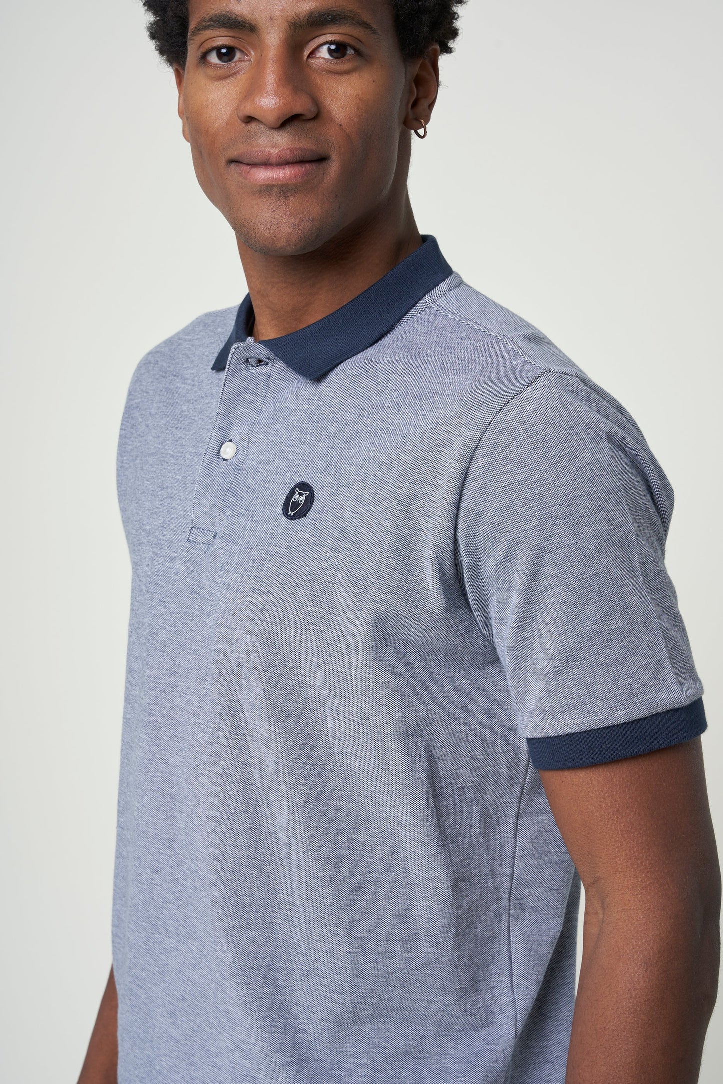 Polo marine chiné en coton bio - yarn dyed badge polo total eclipse