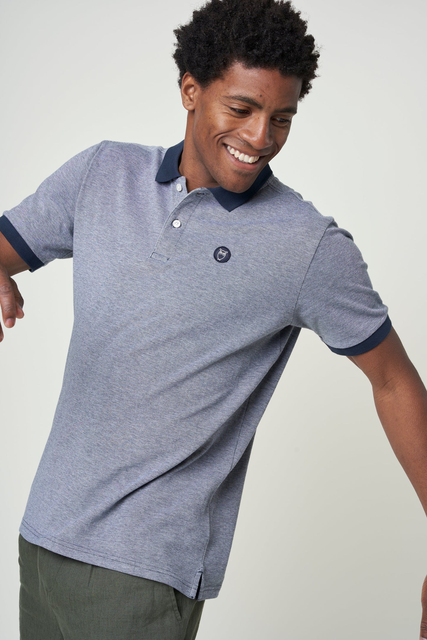 Polo marine chiné en coton bio - yarn dyed badge polo total eclipse
