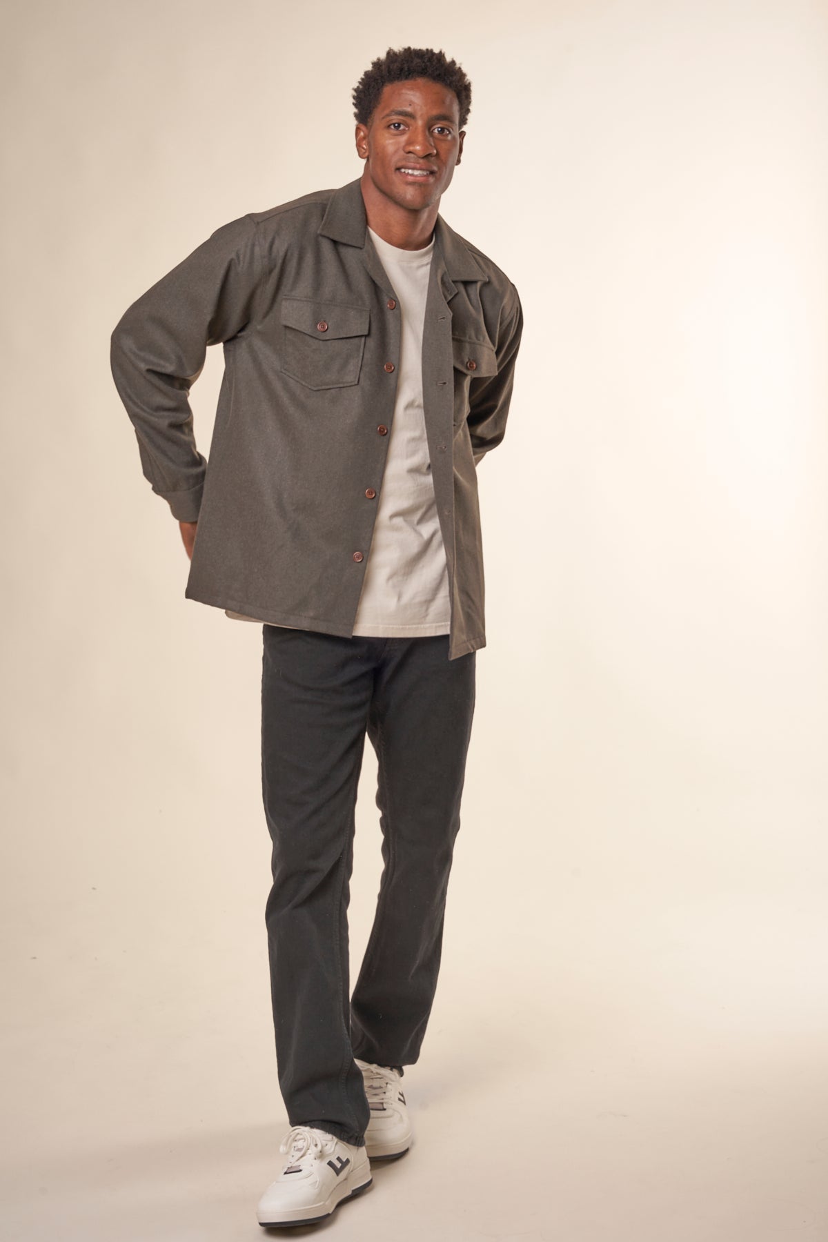Surchemise en laine et matières recyclées | Vert "vincent melange board shirt"