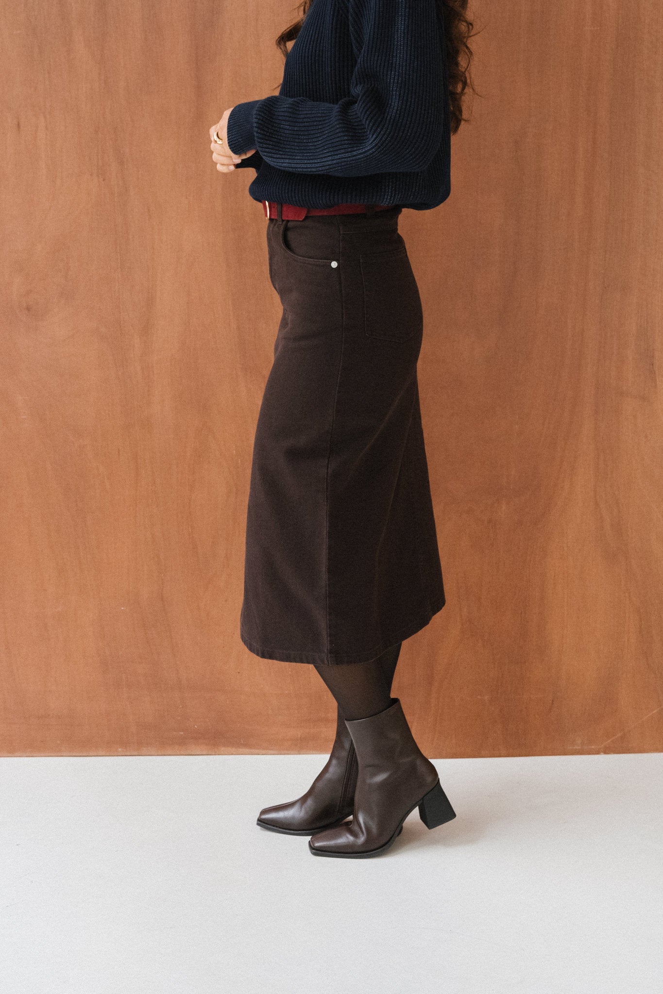 Jupe mi-longue twill en coton bio | marron "twill skirt - chocolate torte"
