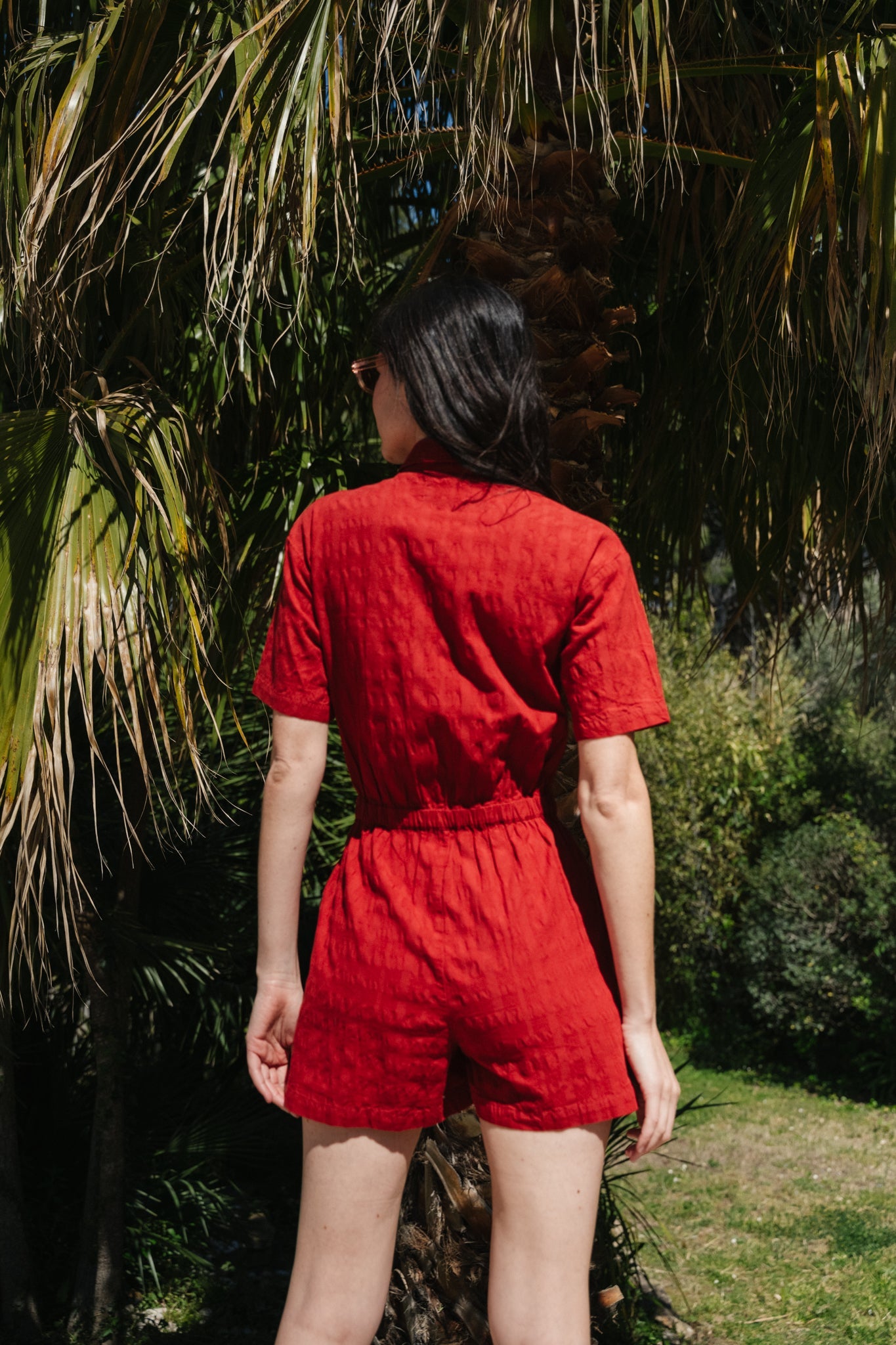 Combishort en coton bio | orange "orangered cuadrito agata jumpsuit"