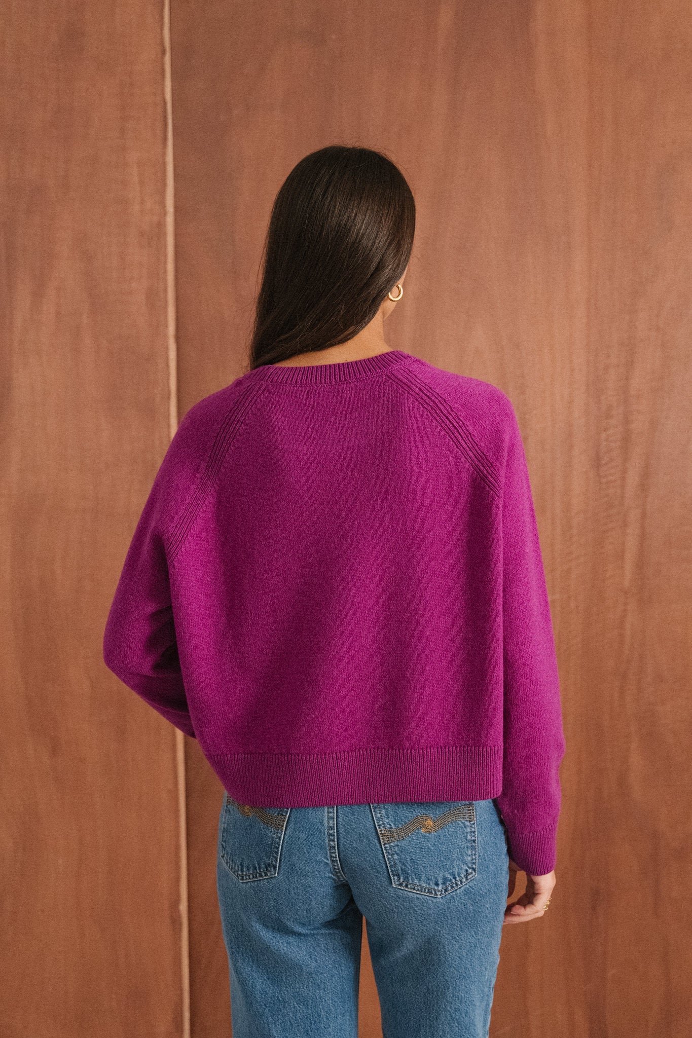 Pull boxy en laine mérinos recyclée | rose magenta