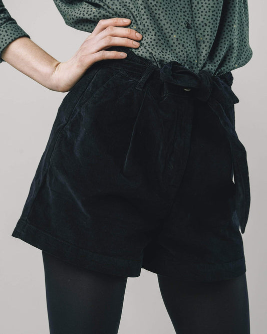 Short noir velours en coton bio - Belted Short Black