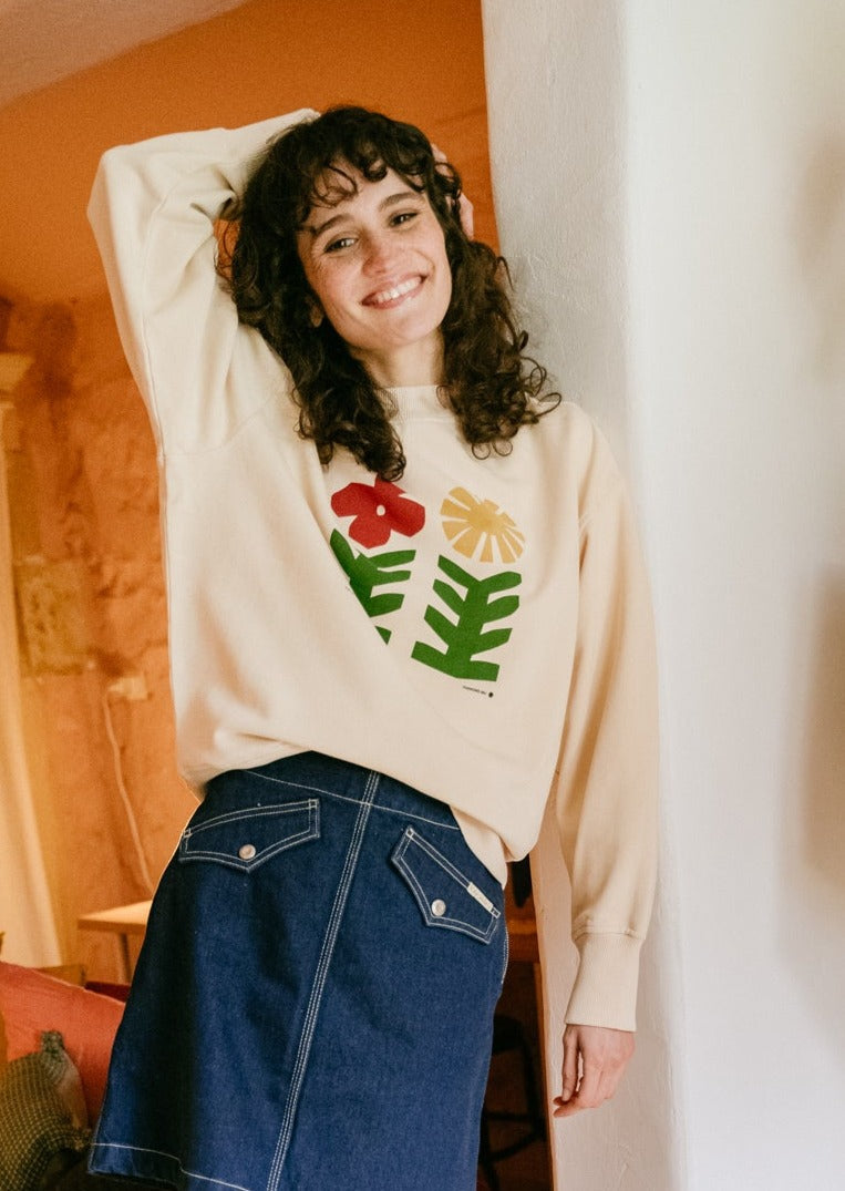 Sweat en coton bio | Écru à motif imprimé "methamorphosis ivory sweatshirt"