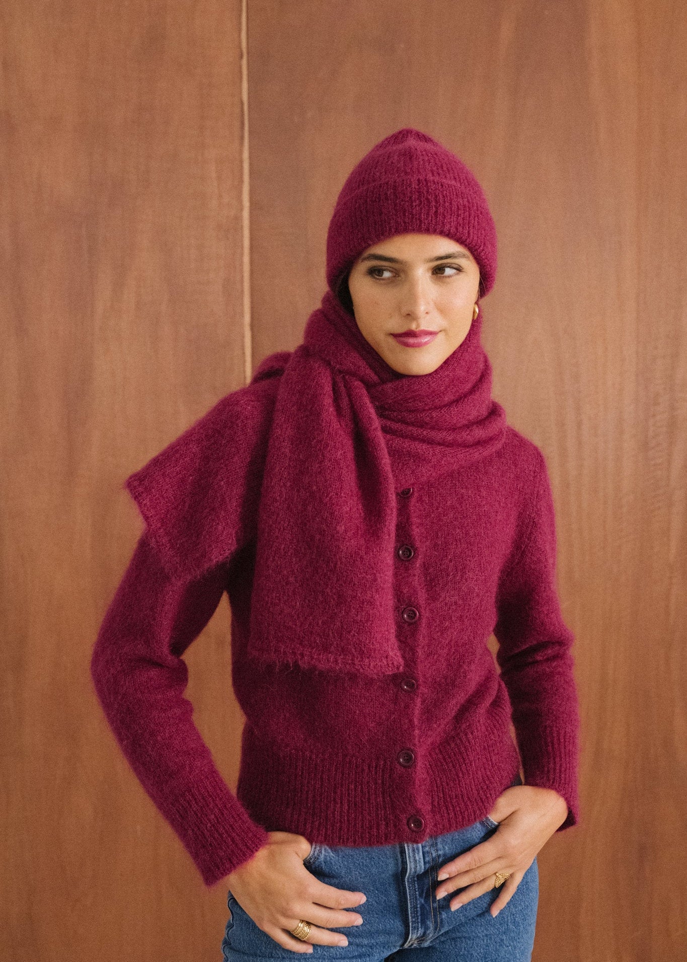 Bonnet en mohair certifié | framboise "Nina"