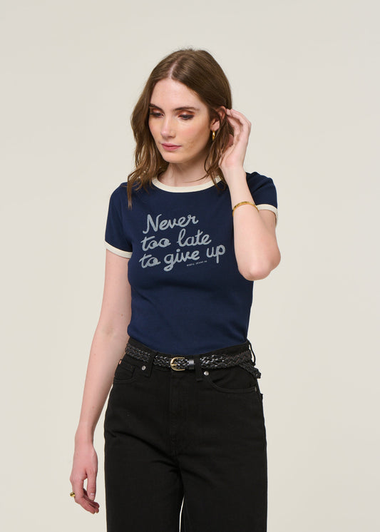 T-shirt en coton bio | bleu "eve ringer too late t-shirt - blueberry"