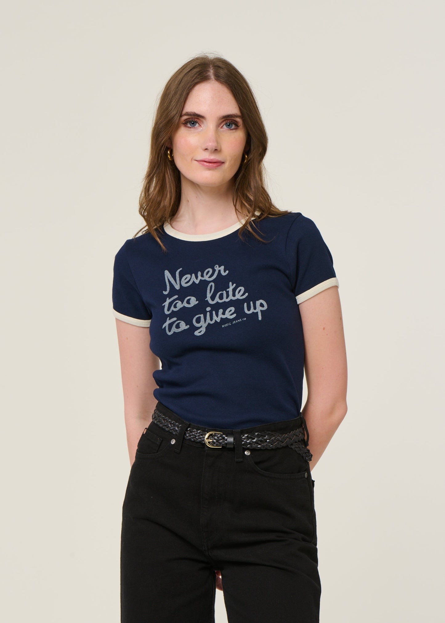 T-shirt en coton bio | bleu "eve ringer too late t-shirt - blueberry"