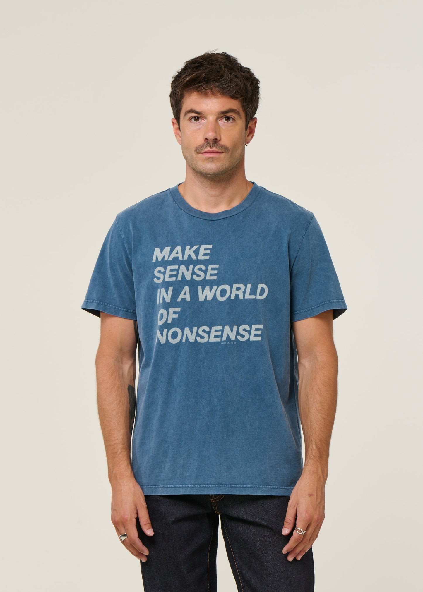 T-shirt imprimé en coton bio | bleu "roy make sense t-shirt blue"