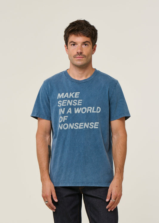 T-shirt imprimé en coton bio | bleu "roy make sense t-shirt blue"