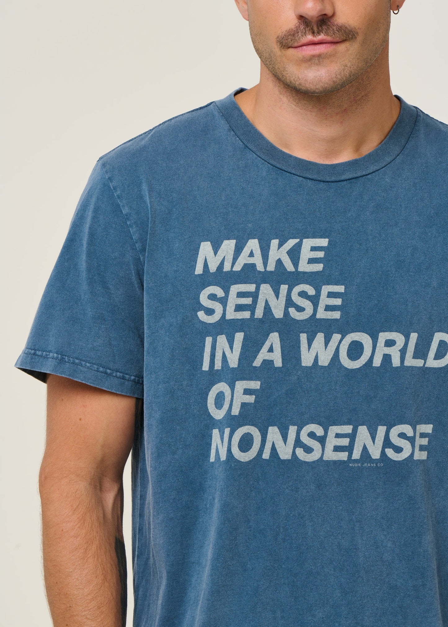 T-shirt imprimé en coton bio | bleu "roy make sense t-shirt blue"